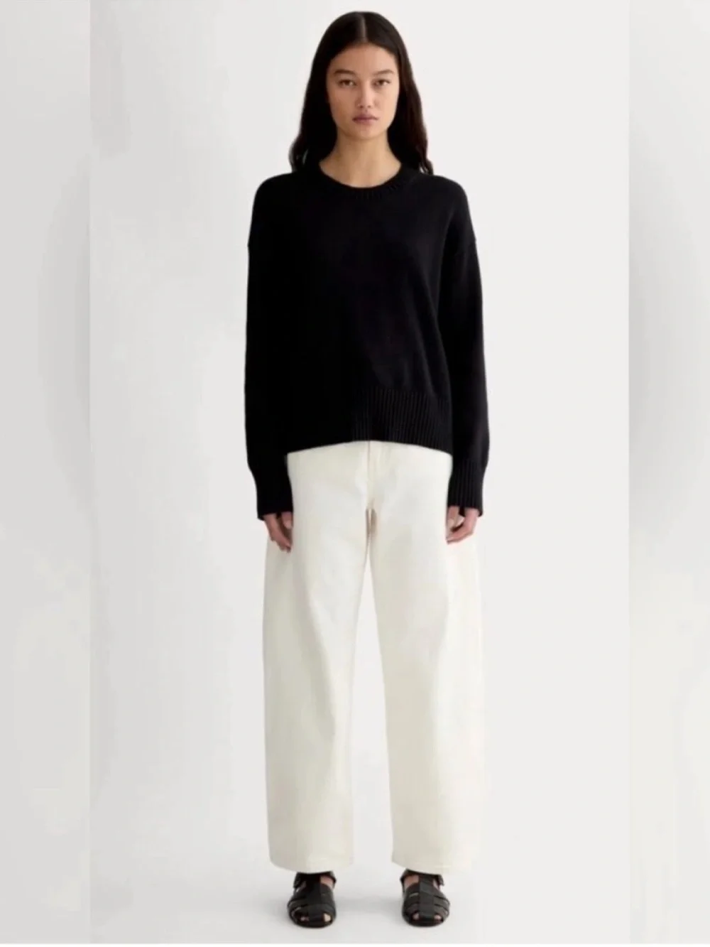 New Everlane The Organic Cotton Crew Sweater in Black Size XS